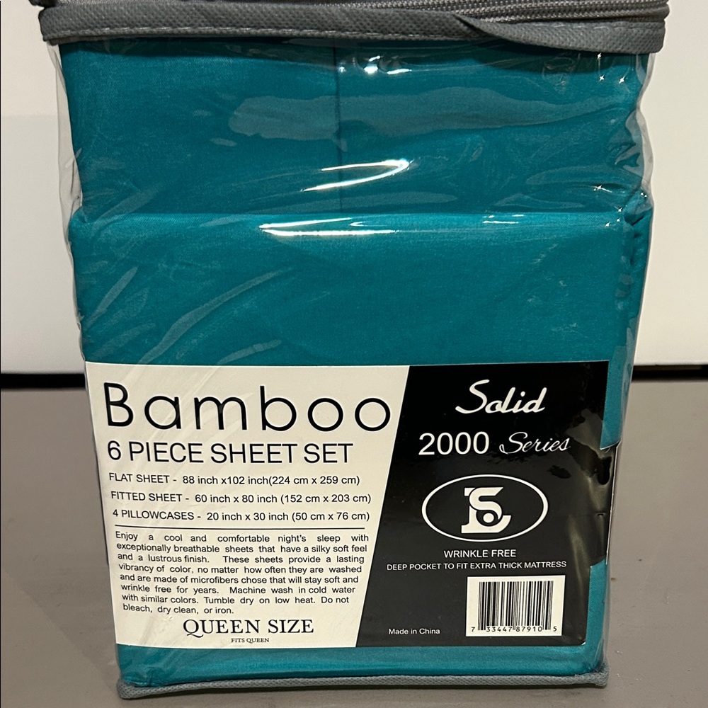 Teal Bamboo 6 Piece Sheet Set - Queen Size